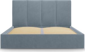 Světle modrá sametová dvoulůžková postel MICADONI Pyla 140 x 200 cm s úložným prostorem