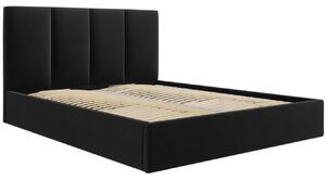 Černá sametová dvoulůžková postel MICADONI Pyla 140 x 200 cm s úložným prostorem