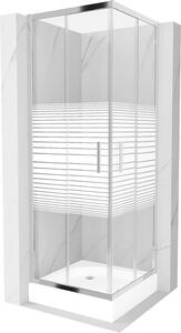 Mexen Rio, čtvercový sprchový kout s posuvnými dveřmi 70 x 70 cm, 5mm čiré sklo/pásy, chromový profil + bílá vysoká sprchová vanička Rio, 860-070-070-01-20-4510