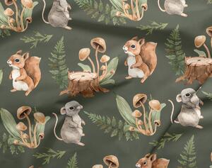 MIMOUŠEK Látka bavlněné plátno 153 g premium lesní zvířátka na zelené