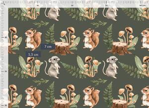 MIMOUŠEK Látka bavlněné plátno 153 g premium lesní zvířátka na zelené