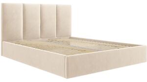 Béžová sametová dvoulůžková postel MICADONI Pyla 180 x 200 cm s úložným prostorem