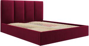 Červená sametová dvoulůžková postel MICADONI Pyla 180 x 200 cm s úložným prostorem