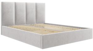 Světle šedá sametová dvoulůžková postel MICADONI Pyla 180 x 200 cm s úložným prostorem
