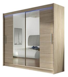 Šatní skříň 180 cm se zrcadlem a LED osvětlením FLORENCIO 2 - dub sonoma