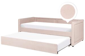 Manšestrová rozkládací postel 90 x 200 cm lososová MIMIZAN