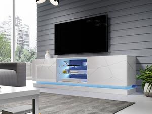 Televizní stolek s LED RGB osvětlením 200 cm LIMA - bílý / lesklý bílý