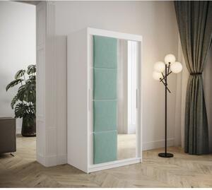 Šatní skříň s posuvnými dveřmi 100 cm TALIA - bílá / tyrkysová