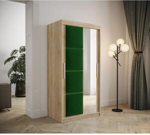 Šatní skříň s posuvnými dveřmi 100 cm TALIA - dub sonoma / zelená