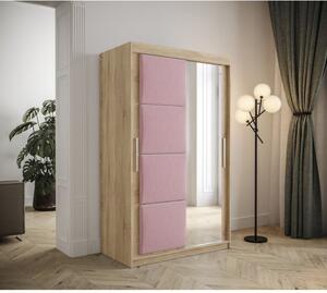 Šatní skříň s posuvnými dveřmi 120 cm TALIA - dub sonoma / růžová