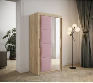 Šatní skříň s posuvnými dveřmi 100 cm TALIA - dub sonoma / růžová