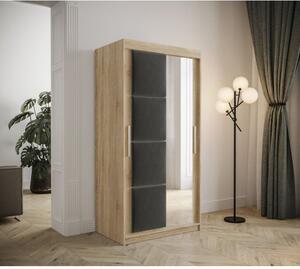 Šatní skříň s posuvnými dveřmi 100 cm TALIA - dub sonoma / šedá