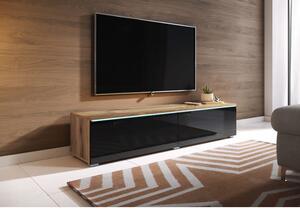 Televizní skříňka s LED osvětlením 140 cm WILLA D - dub wotan / lesklá černá