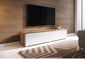 Televizní skříňka s LED osvětlením 140 cm WILLA D - dub wotan / lesklá bílá