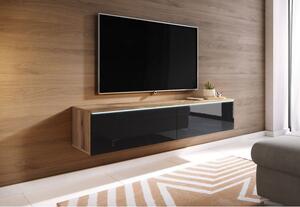 Televizní skříňka s LED osvětlením 140 cm WILLA D - dub wotan / lesklá černá