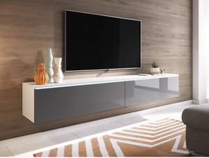 Televizní skříňka s LED osvětlením 180 cm WILLA D - bílá / lesklá šedá