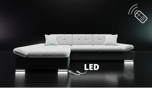 Rohová sedačka s LED podsvícením MARLA - bílá ekokůže / šedá, pravý roh