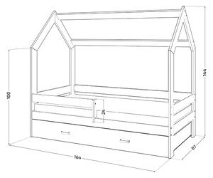 Dětská postel DOMEČEK D3 borovice 80 x 160 cm Matrace: Matrace COCO 10 cm, Rošt: S lamelovým roštem, Úložný box: S bílým úložným boxem