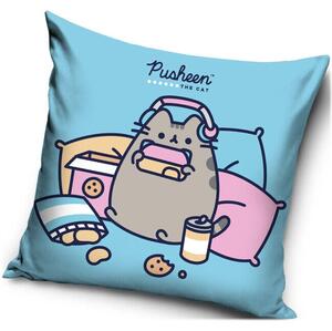 Dekorační polštář Kočička Pusheen - motiv Piknik v posteli - 40 x 40 cm