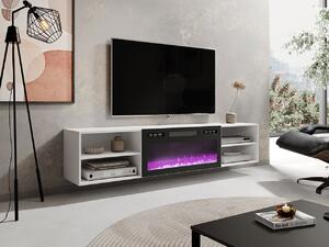 TV stolek s elektrickým krbem MALEN 1 - bílý / lesklý černý