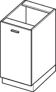 Dolní jednodveřová skříňka ADAMA - šířka 40 cm, lesklá bílá / bílá, stříbrná úchytka, nožky 10 cm