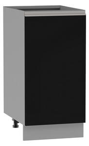 Dolní jednodveřová skříňka ADAMA - šířka 40 cm, lesklá černá / šedá, stříbrná úchytka, nožky 10 cm