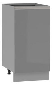 Dolní jednodveřová skříňka ADAMA - šířka 40 cm, lesklá šedá / šedá, stříbrná úchytka, nožky 15 cm