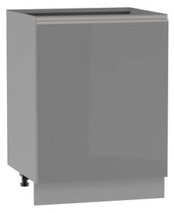 Kuchyňská skříňka s policí ADAMA - šířka 60 cm, lesklá šedá / šedá, stříbrná úchytka, nožky 10 cm