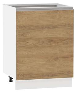 Kuchyňská skříňka s policí ADAMA - šířka 60 cm, hickory přírodní / bílá, stříbrná úchytka, nožky 10 cm