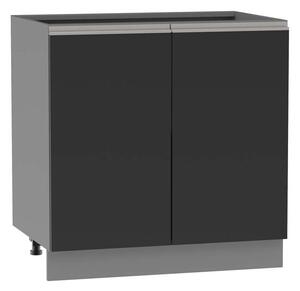 Dvoudveřová kuchyňská skříňka ADAMA - šířka 80 cm, lesklá černá / šedá, stříbrná úchytka, nožky 10 cm