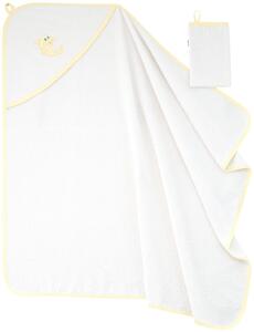 ESITO Dětská osuška s kapucí bílá - 100 x 100 cm / lem žlutý