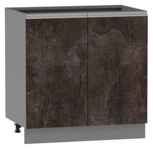 Dvoudveřová kuchyňská skříňka ADAMA - šířka 80 cm, beton tmavý atelier / šedá, stříbrná úchytka, nožky 10 cm