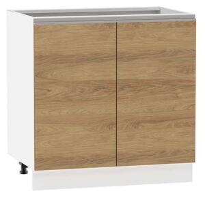 Dvoudveřová kuchyňská skříňka ADAMA - šířka 80 cm, hickory přírodní / bílá, stříbrná úchytka, nožky 10 cm