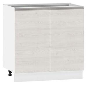 Dvoudveřová kuchyňská skříňka ADAMA - šířka 80 cm, modřín sibu / bílá, stříbrná úchytka, nožky 10 cm