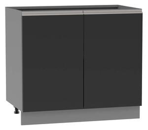Dvoudveřová skříňka s policí ADAMA - šířka 90 cm, lesklá černá / šedá, stříbrná úchytka, nožky 15 cm