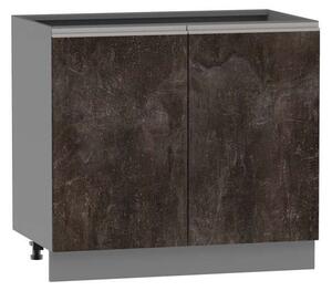 Dvoudveřová skříňka s policí ADAMA - šířka 90 cm, beton tmavý atelier / šedá, stříbrná úchytka, nožky 10 cm
