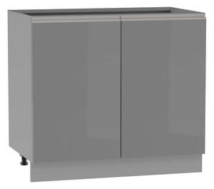 Dvoudveřová skříňka s policí ADAMA - šířka 90 cm, lesklá šedá / šedá, stříbrná úchytka, nožky 10 cm