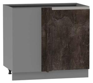 Prodloužená rohová skříňka ADAMA - šířka 110 cm, beton tmavý atelier / šedá, stříbrná úchytka, nožky 15 cm, levá