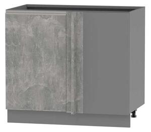 Prodloužená rohová skříňka ADAMA - šířka 110 cm, beton světlý atelier / šedá, stříbrná úchytka, nožky 10 cm, pravá