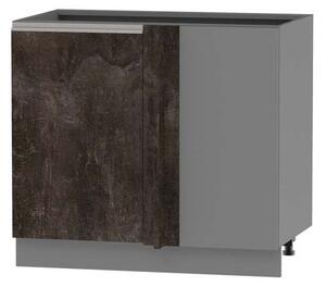 Prodloužená rohová skříňka ADAMA - šířka 110 cm, beton tmavý atelier / šedá, stříbrná úchytka, nožky 15 cm, pravá