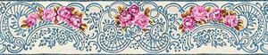 Vliesové bordury IMPOL 34074-3, rozměr 5 m x 13,5 cm, růže se modrými ornamenty na bílém podkladu, A.S. Création