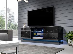 Televizní stolek s LED modrým osvětlením 160 cm LIMA - černý / lesklý černý