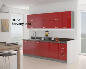 Kuchyňská linka ROSE, Rohová sestava F, 260 x 270 cm, červený lesk / šedá