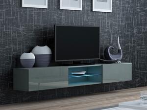 Televizní stolek se skleněnou poličkou ASHTON - šedý / lesklý šedý