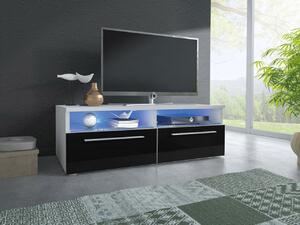 Televizní stolek s LED osvětlením FERNS 6 - bílý / lesklý černý