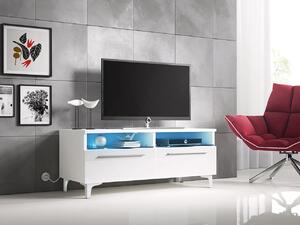 Televizní stolek na nožkách s LED osvětlením FERNS 6 - bílý / lesklý bílý