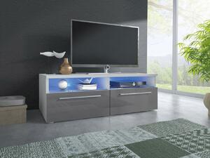 Televizní stolek s LED osvětlením FERNS 6 - bílý / lesklý šedý