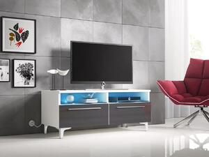 Televizní stolek na nožkách s LED osvětlením FERNS 6 - bílý / lesklý šedý