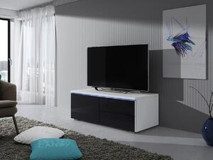 Televizní stolek s LED osvětlením FERNS 11 - bílý / lesklý černý, levý