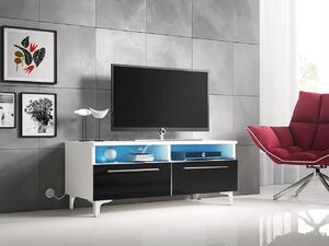 Televizní stolek na nožkách s LED osvětlením FERNS 6 - bílý / lesklý černý